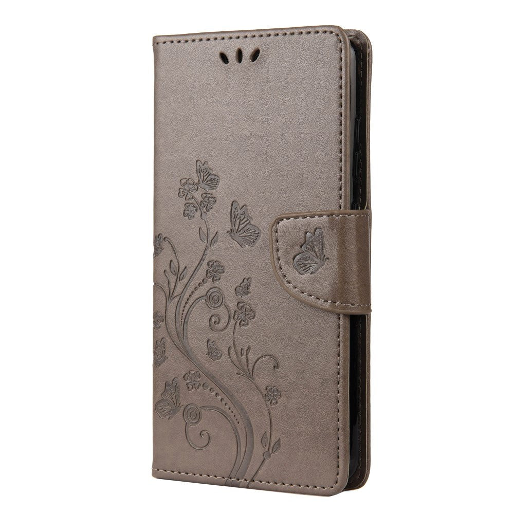 Samsung Galaxy S20 FE / S20 FE (5G) Leather Wallet Case - Flowers Imprint - Grey