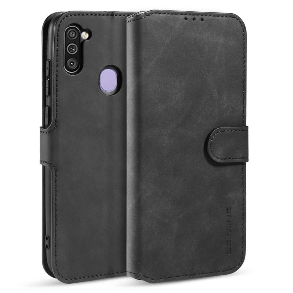 Samsung Galaxy M11 Retro Leather Wallet Case Black