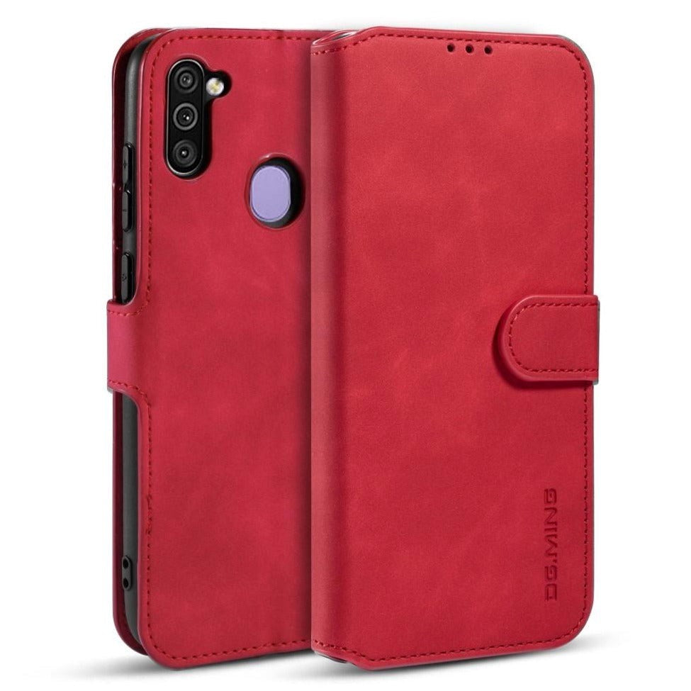 Samsung Galaxy M11 DG.MING Retro Leather Wallet Case - Red