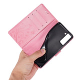 Samsung Galaxy S21 Leather Wallet Case - Flowers Imprint - Pink