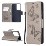 Samsung Galaxy S21 Ultra Leather Wallet Case - Butterflies Imprint - Grey