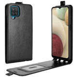 Samsung Galaxy A12 Vertical Flip Leather Case w. Card Holder - Black