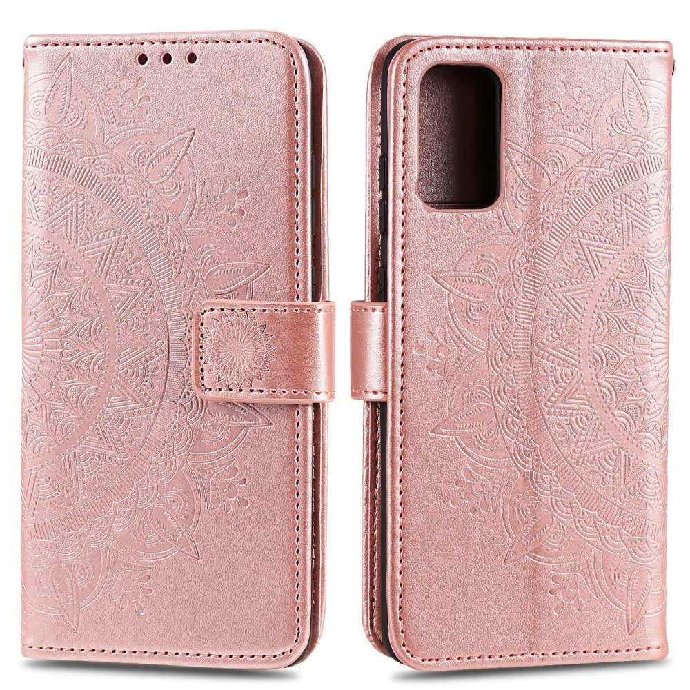 Samsung Galaxy A02s Leather Wallet Case - Mandala Imprint - Rose Gold