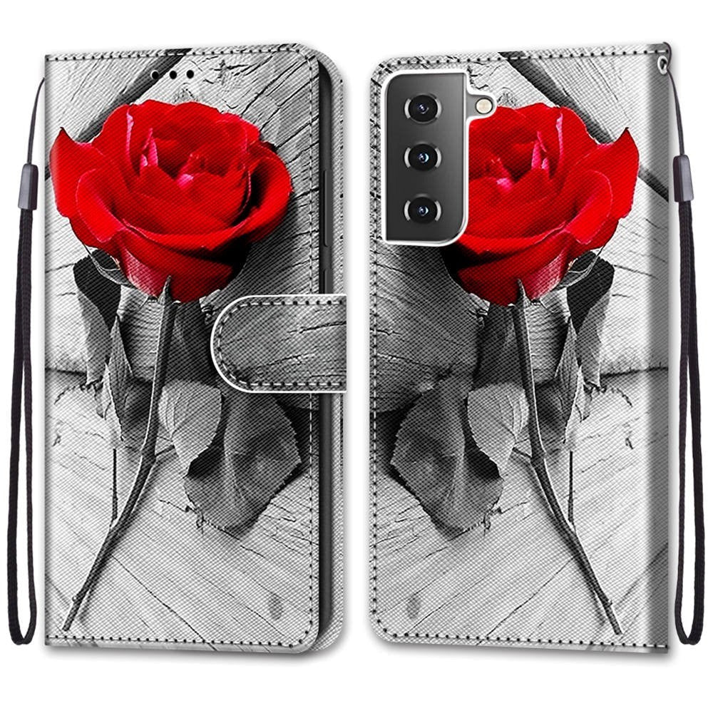 Samsung Galaxy S21 Leather Wallet Case - Red Rose