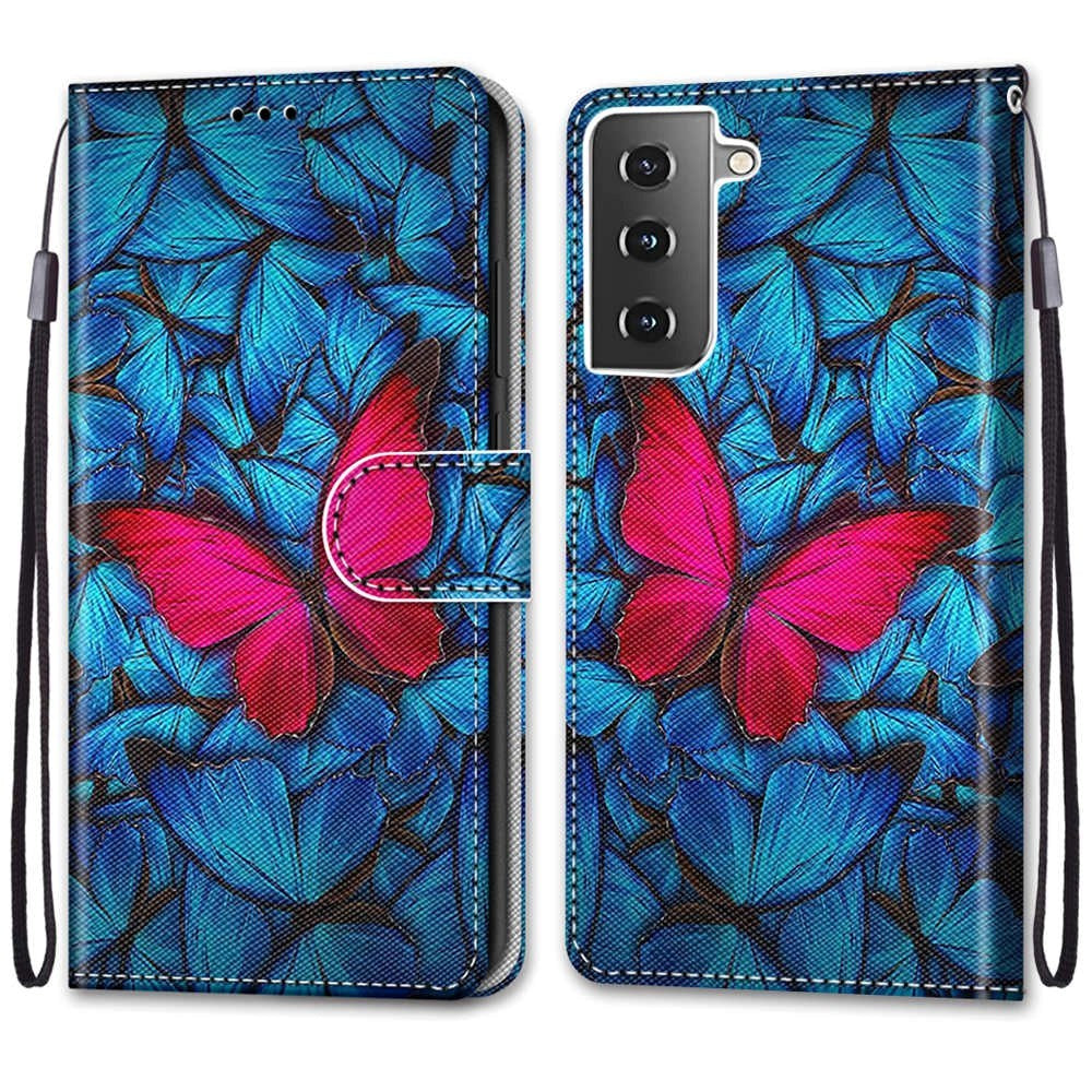 Samsung Galaxy S21 Leather Wallet Case - Pink Butterfly