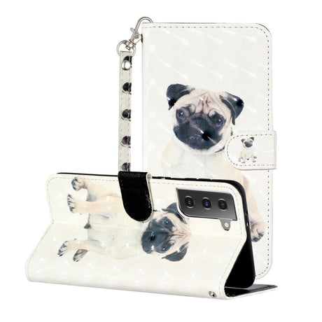 Samsung Galaxy S21+ (Plus) Shiny Leather Wallet Case - Pug