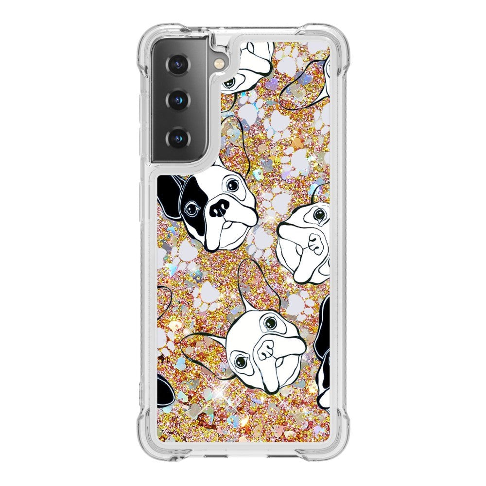 Samsung Galaxy S21+ (Plus) Plastic Case w. Waterfall Glitter Effect - Dogs