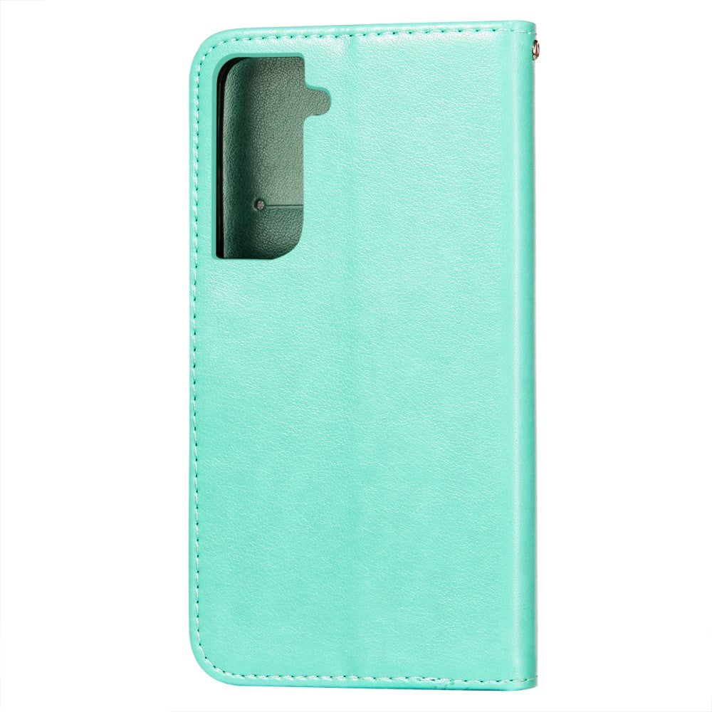 Samsung Galaxy S21+ (Plus) Leather Wallet Case - Flower Vine Imprint - Green