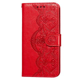 Samsung Galaxy S21+ (Plus) Leather Wallet Case - Flower Vine Imprint - Red