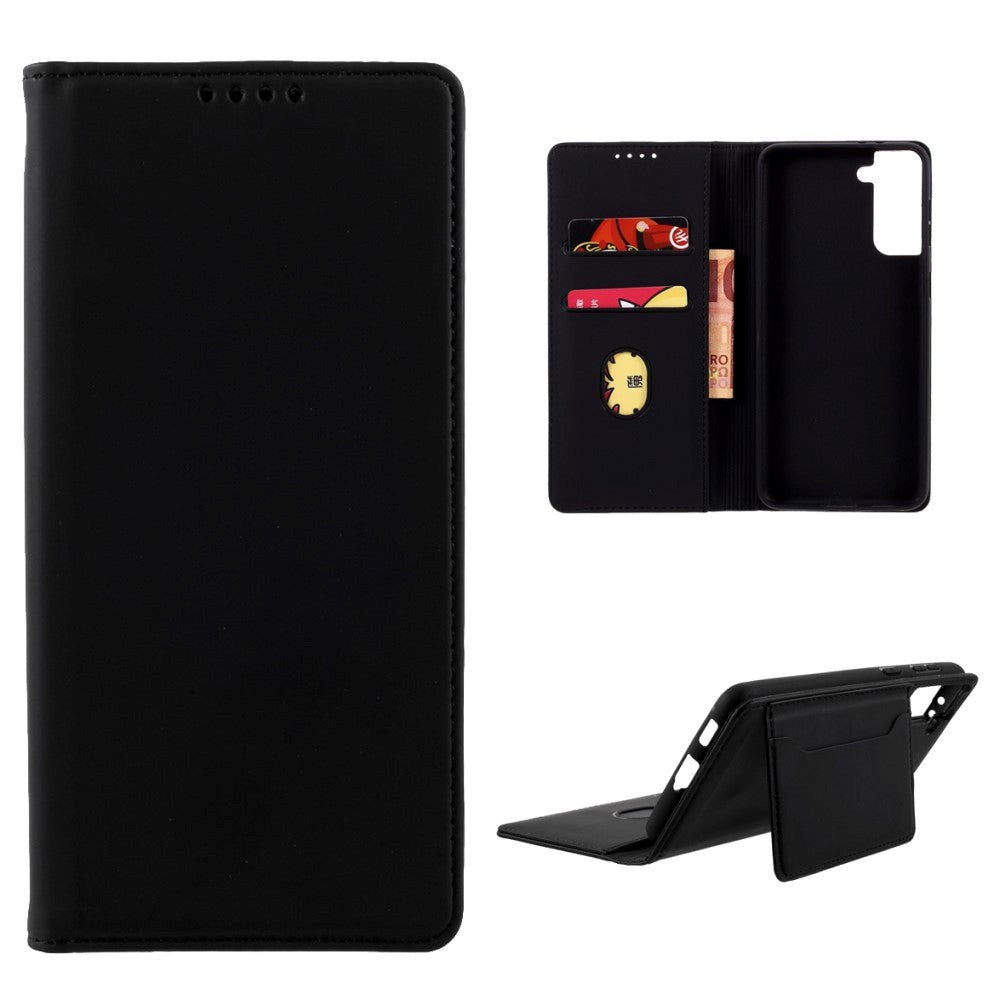 Samsung Galaxy S21+ (Plus) Neutral Leather Case w. Card Holder and Kickstand - Black