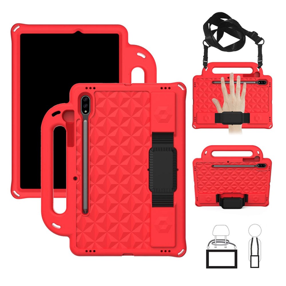 Samsung Galaxy Tab S7 Tough Case w. Pencil Holder, Strap & Shoulder Strap - Red