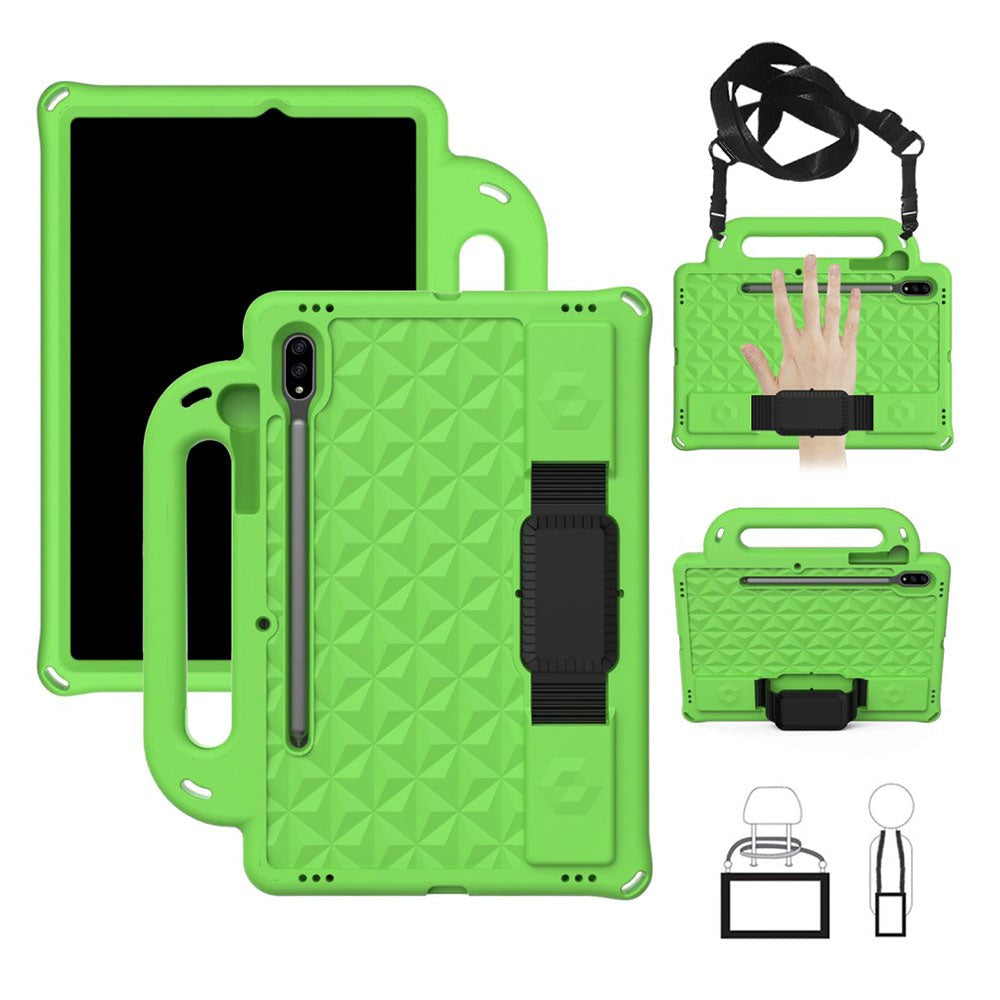 Samsung Galaxy Tab S7 Tough Case w. Pencil Holder, Strap & Shoulder Strap - Green