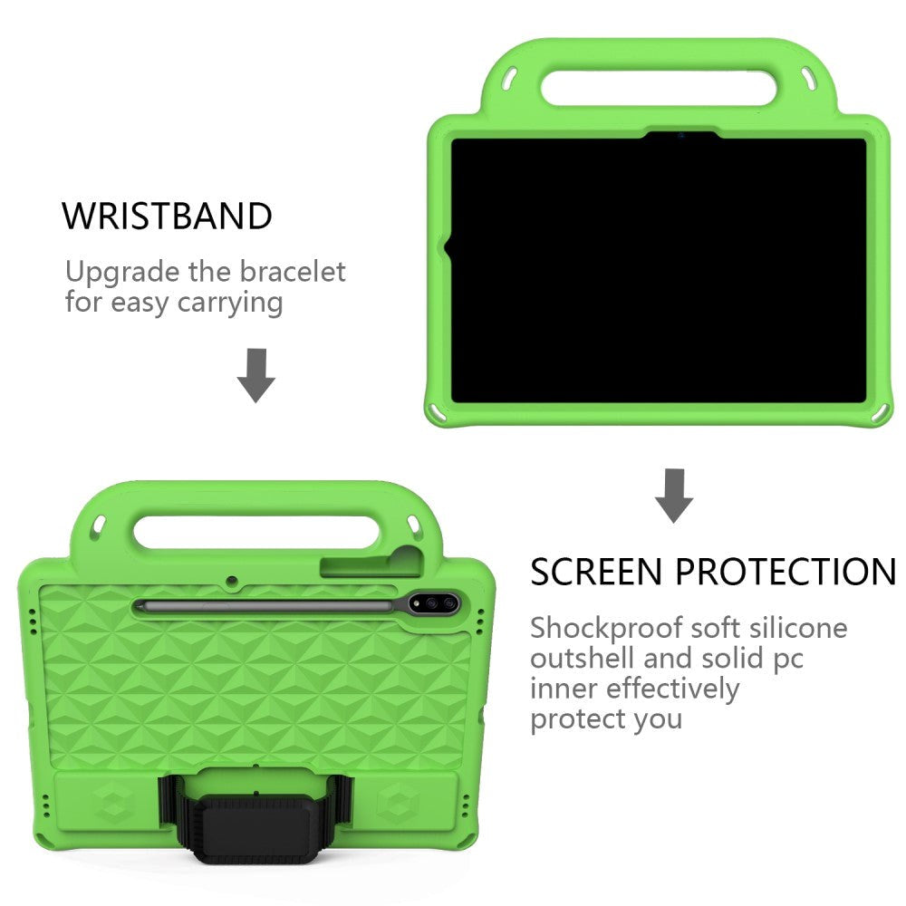 Samsung Galaxy Tab S7 Tough Case w. Pencil Holder, Strap & Shoulder Strap - Green