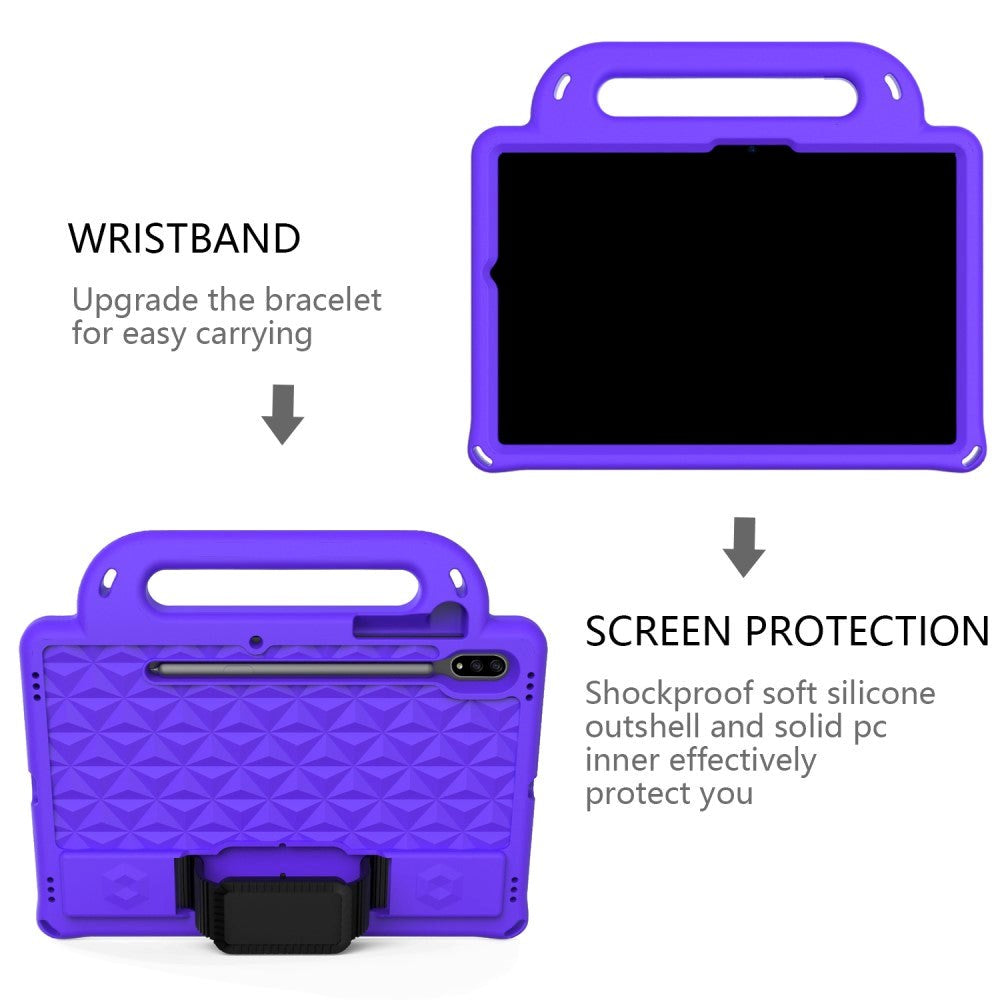 Samsung Galaxy Tab S7 Tough Case w. Pencil Holder, Strap & Shoulder Strap - Purple