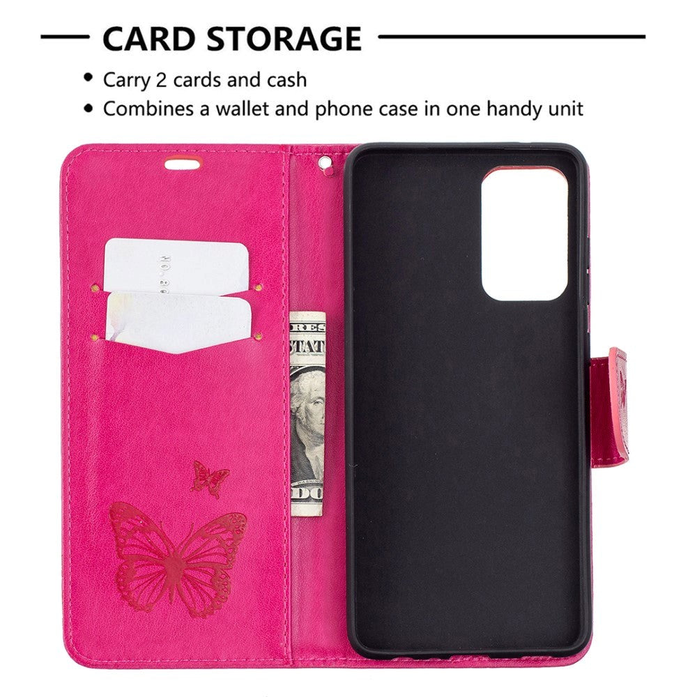 Samsung Galaxy A72 (4G / 5G) Leather Wallet Case - Butterflies Imprint - Pink