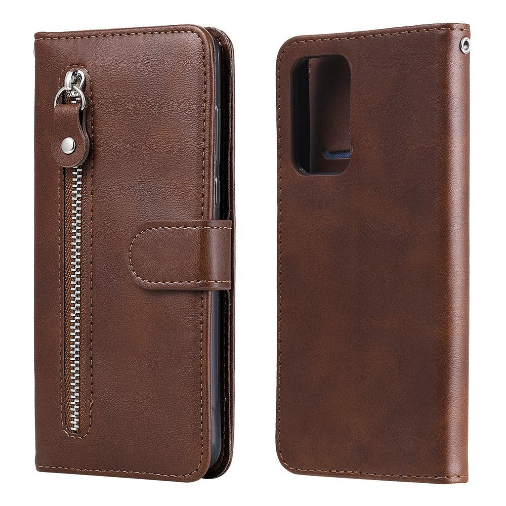 Samsung Galaxy A52s (5G) / A52 (4G / 5G) Leather Case w. Zip pocket - Brown