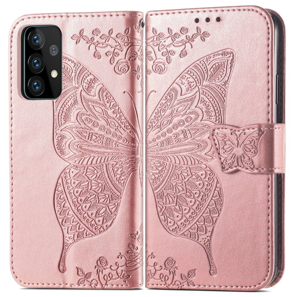 Samsung Galaxy A52s (5G) / A52 (4G / 5G) Leather Case w. Butterfly wallet - Rose Gold