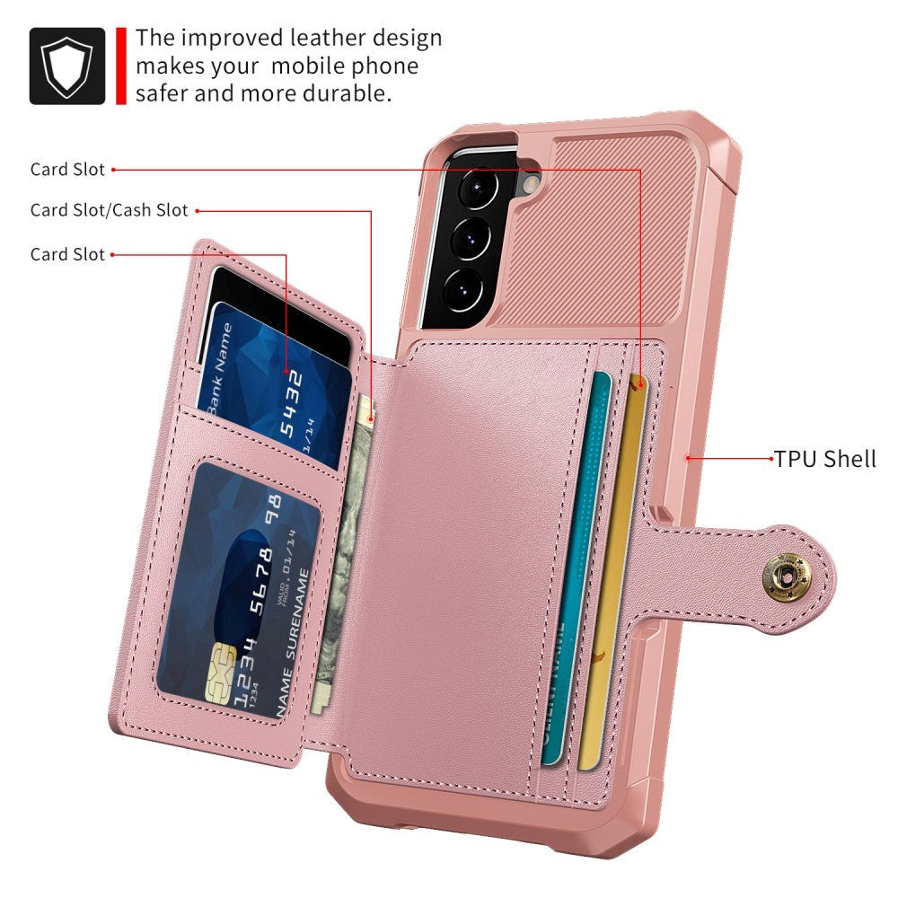 Samsung Galaxy S21 Back Case w. Leather Wallet & Stand - Pink