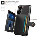 Samsung Galaxy S21 Back Case w. Leather Wallet & Stand - Black