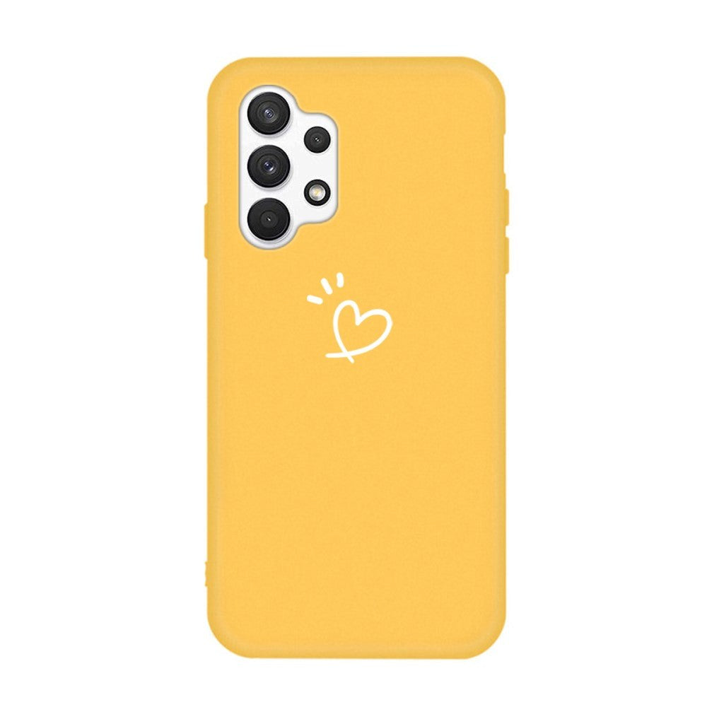 Samsung Galaxy A32 (4G) Flexible Plastic Case w. Heart Print - Yellow