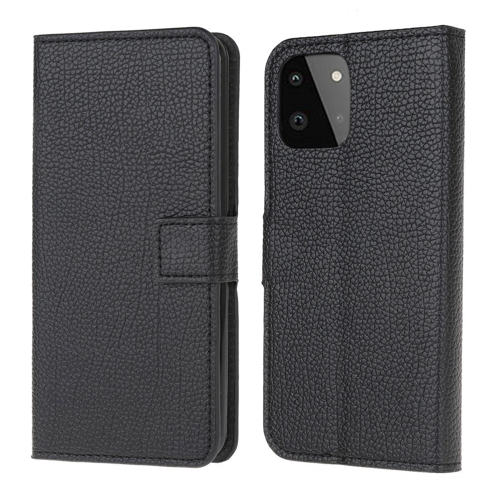 Samsung Galaxy A22 (5G) Litchi Leather Wallet Case - Black