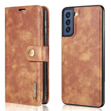 Samsung Galaxy S21 FE (5G) DG.MING Retro Leather Magnet Wallet Case - 2 in 1 - Brown