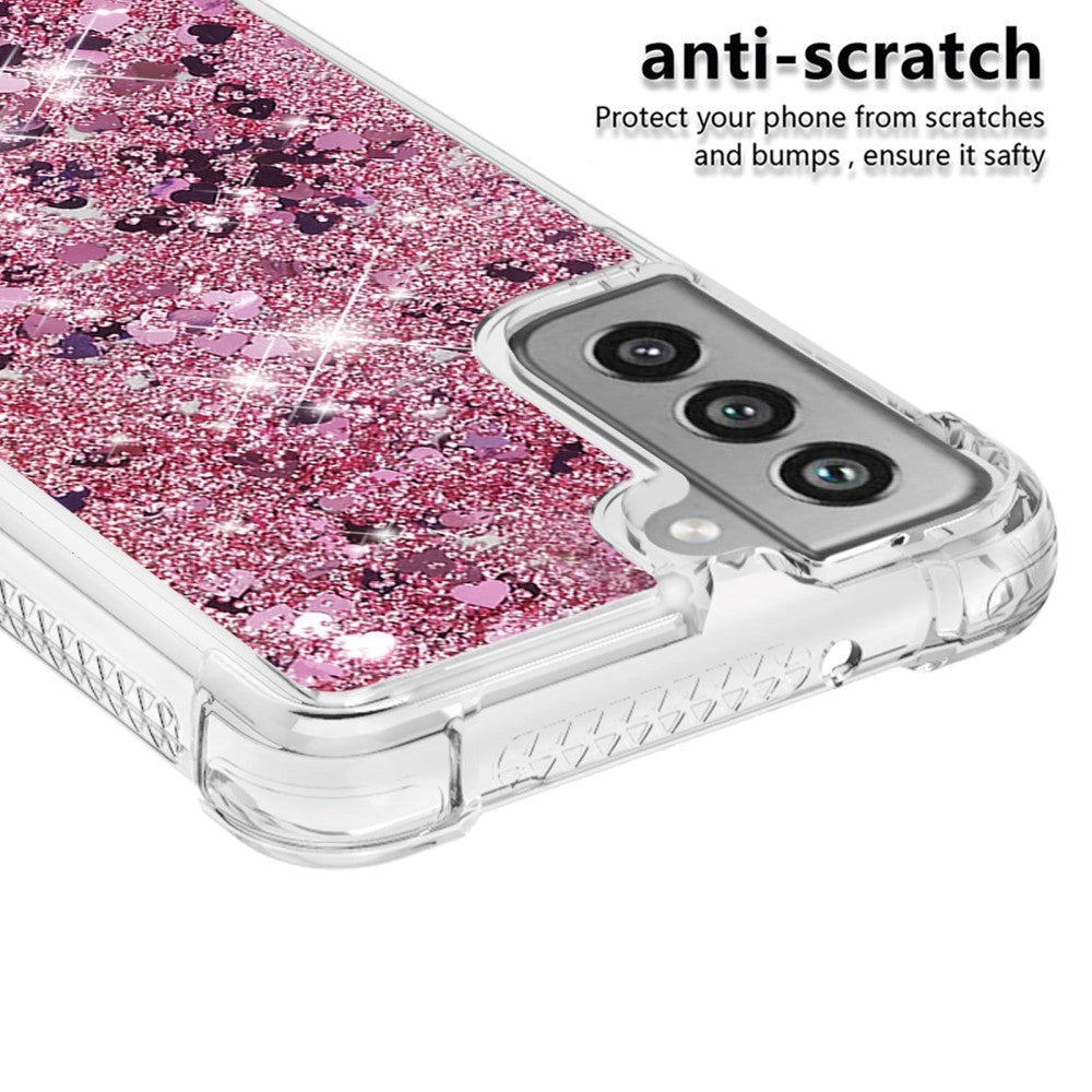 Samsung Galaxy S21 FE (5G) Transparent Glitter Case - Pink Hearts