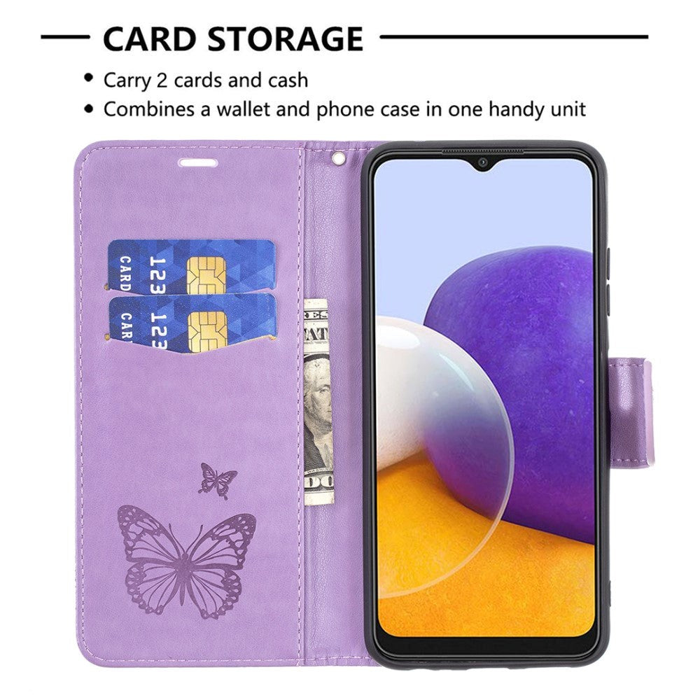 Samsung Galaxy A22 (5G) Leather Wallet Case Butterfly - Purple