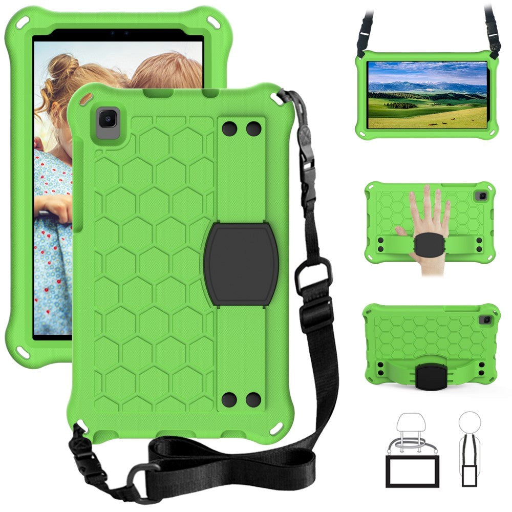 Samsung Galaxy Tab A7 Lite 8.7" Kids Case w. Shoulder Strap - Beehive Pattern - Green