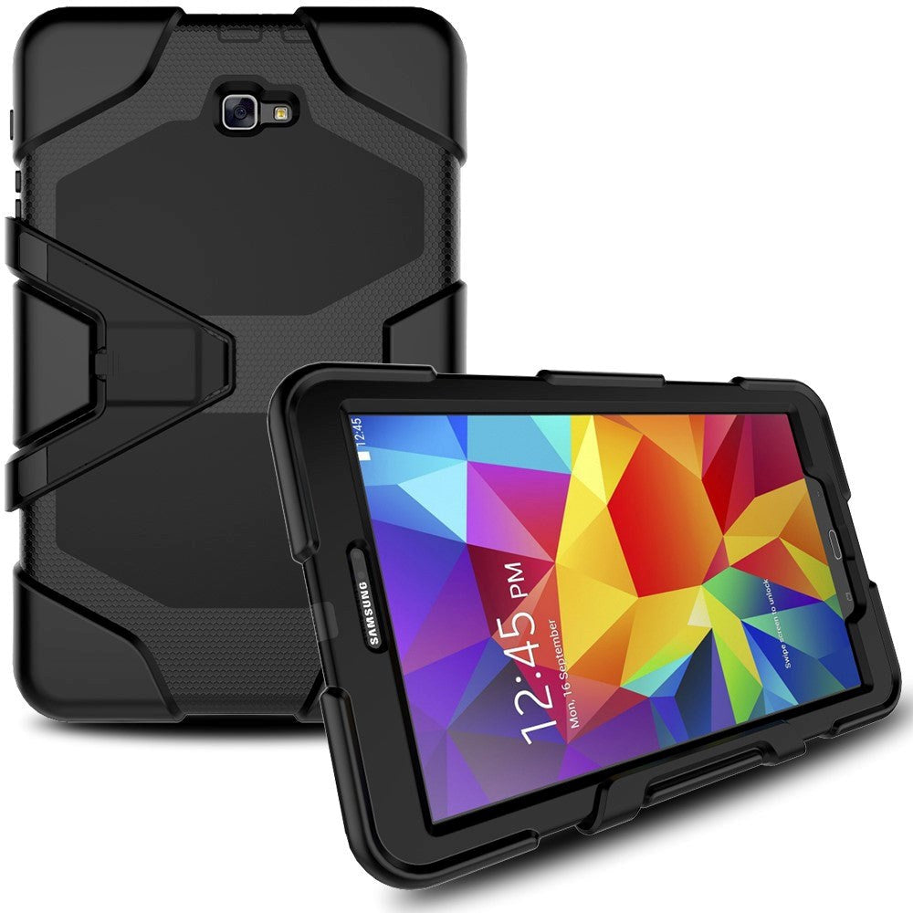 Samsung Galaxy Tab A 10.1" Hard Carry Tough Case w. Flip Stand & Screen Protector - Black