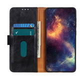 Samsung Galaxy S22+ (Plus) KHAZNEH Vintage Sleek Leather Wallet Case - Black