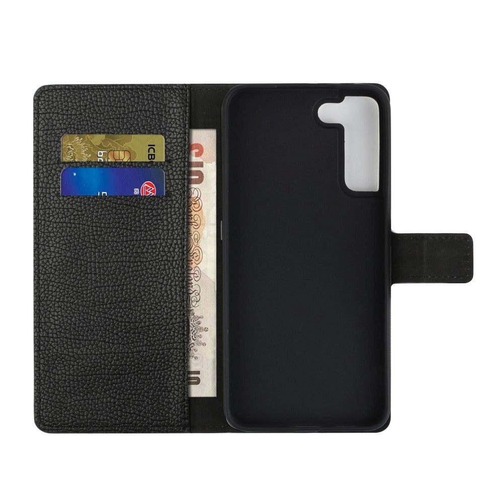 Samsung Galaxy S22 Litchi Leather Wallet Case - Black