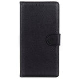 Samsung Galaxy S22 Ultra Litchi Leather Wallet Case - Black