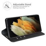 Samsung Galaxy S22 Ultra Matte Leather Flip Case w. Card Holder & Stand - Black