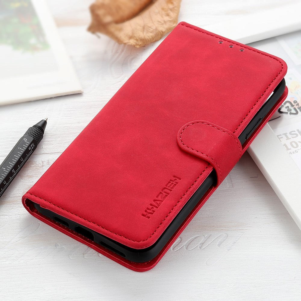 Samsung Galaxy S22 Khazneh Retro Leather Wallet Case - Red