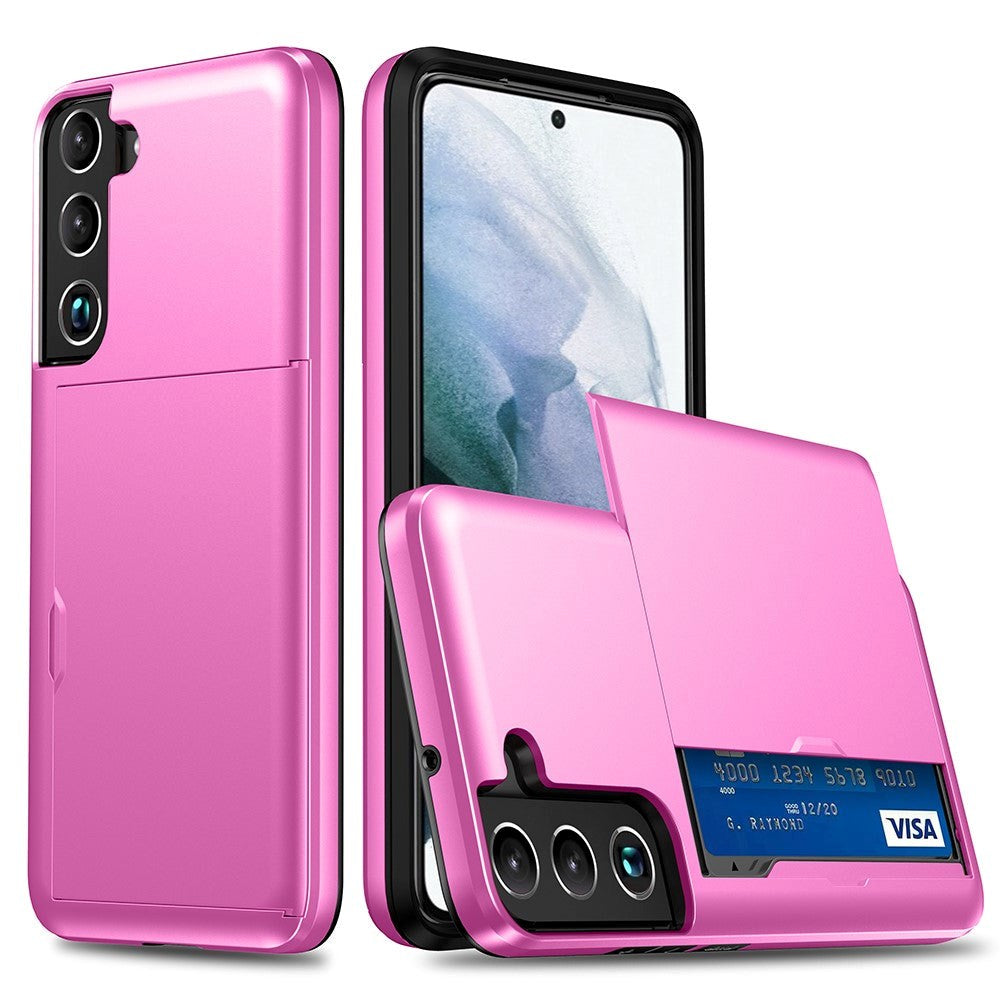 Samsung Galaxy S22 Hybrid Plastic Tough Case w. Card Holder - Pink