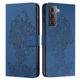 Samsung Galaxy S22 Leather Flip Case Tiger Pattern w. Strap - Blue