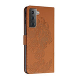 Samsung Galaxy S22 Leather Flip Case Tiger Pattern w. Strap - Brown