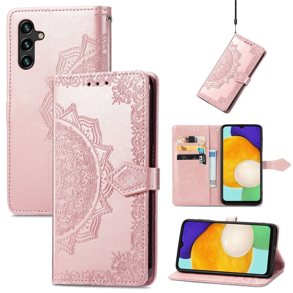 Samsung Galaxy A04s / A13 (5G) Leather Case w. Strap Mandala Pattern - Rose Gold