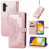 Samsung Galaxy A04s / A13 (5G) Leather Case w. Strap Mandala Pattern - Rose Gold