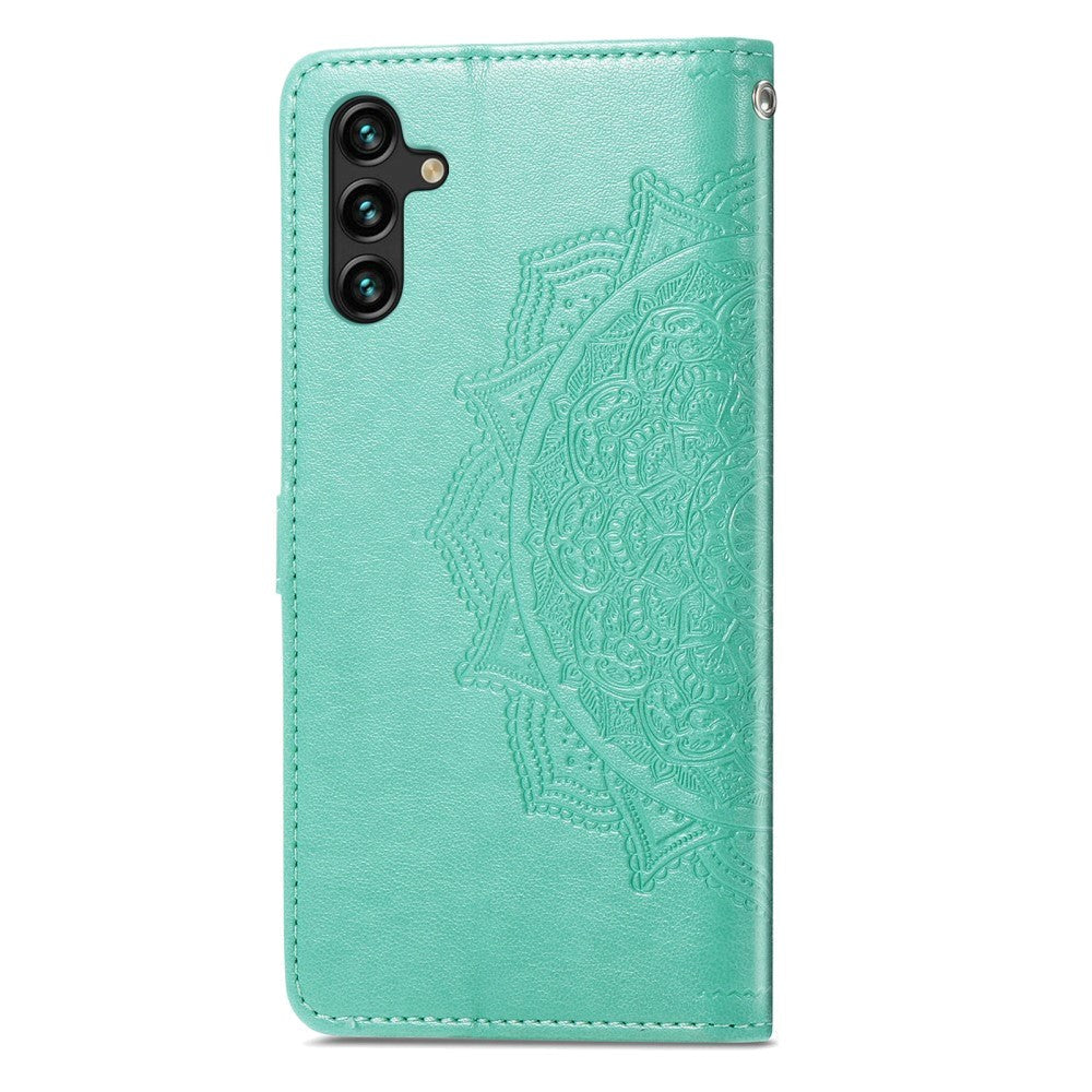 Samsung Galaxy A04s / A13 (5G) Leather Case w. Strap Mandala Pattern - Green