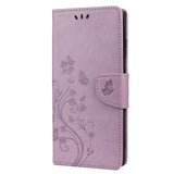 Samsung Galaxy S22 Ultra Leather Wallet Case Butterflies & Flowers - Purple