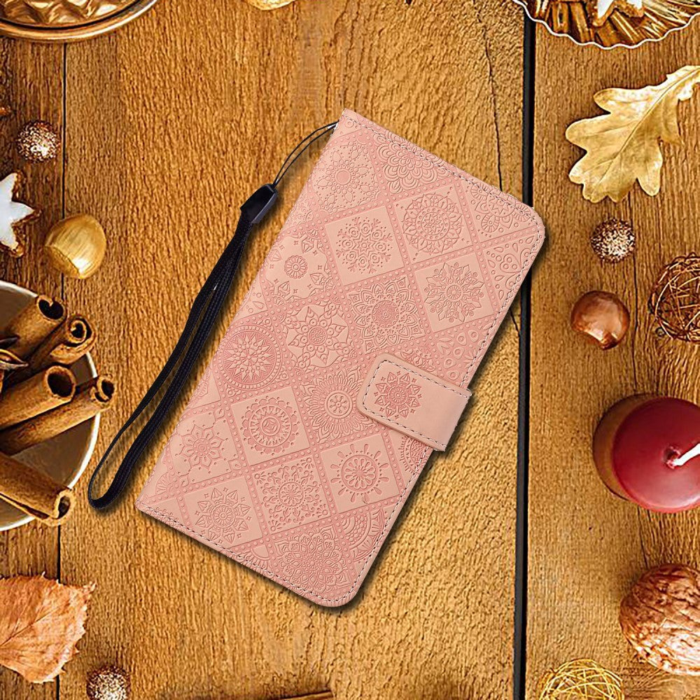 Samsung Galaxy S22+ (Plus) Leather Wallet Case Pattern with Flowers - Pink