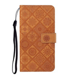 Samsung Galaxy S22+ (Plus) Leather Wallet Case Pattern with Flowers - Brown