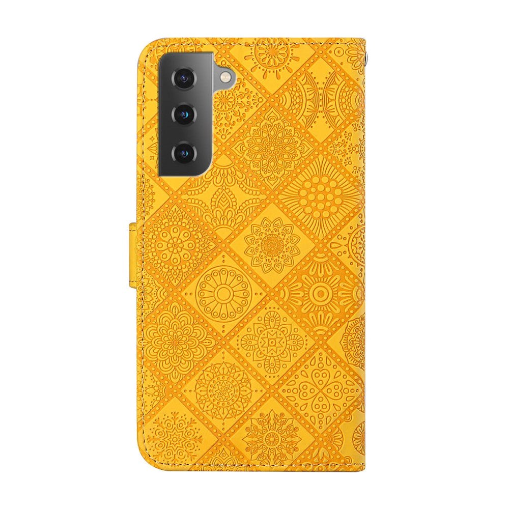 Samsung Galaxy S22+ (Plus) Leather Wallet Case Pattern with Flowers - Yellow