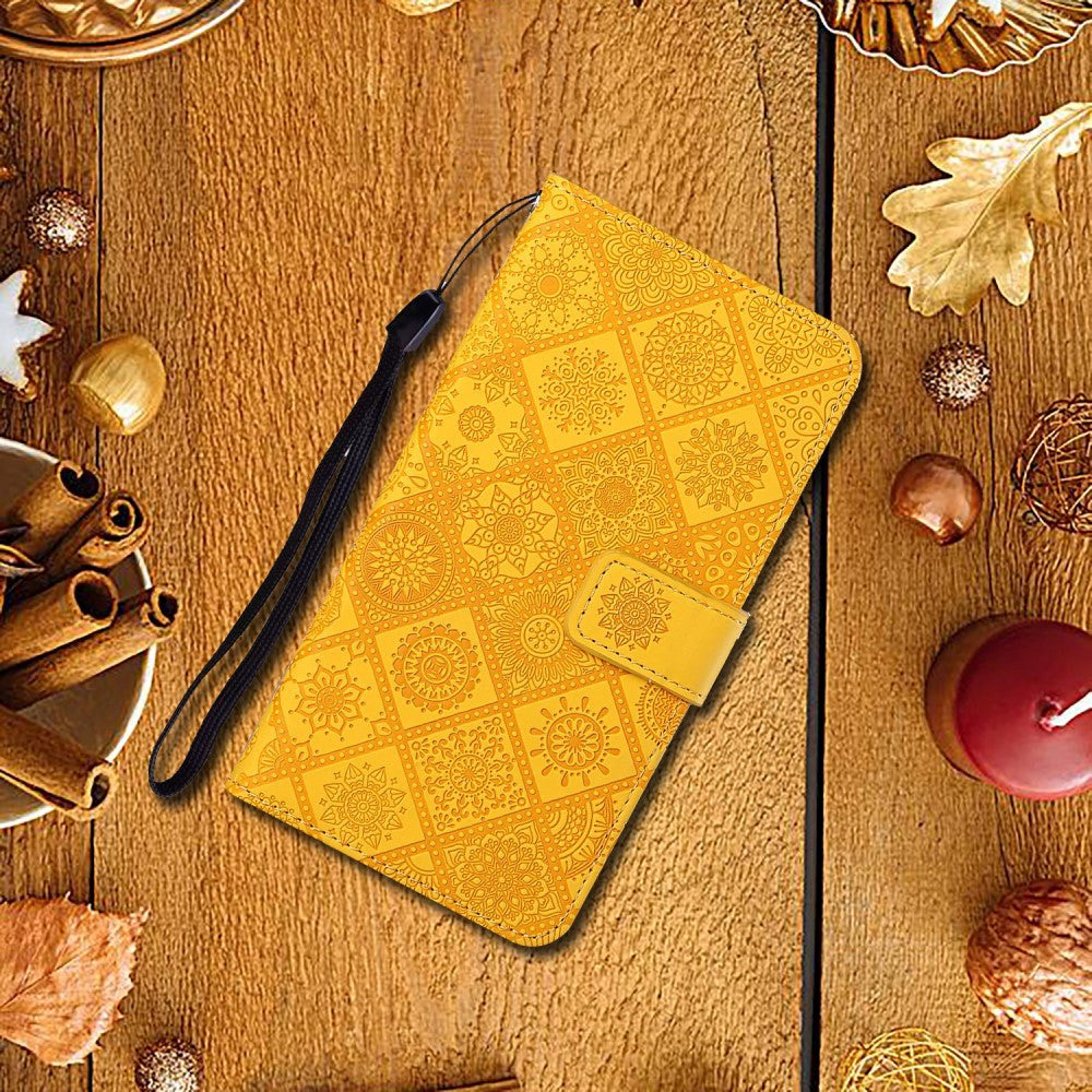 Samsung Galaxy S22+ (Plus) Leather Wallet Case Pattern with Flowers - Yellow