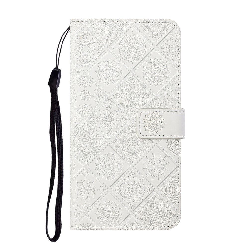 Samsung Galaxy S22+ (Plus) Leather Wallet Case Pattern with Flowers - White