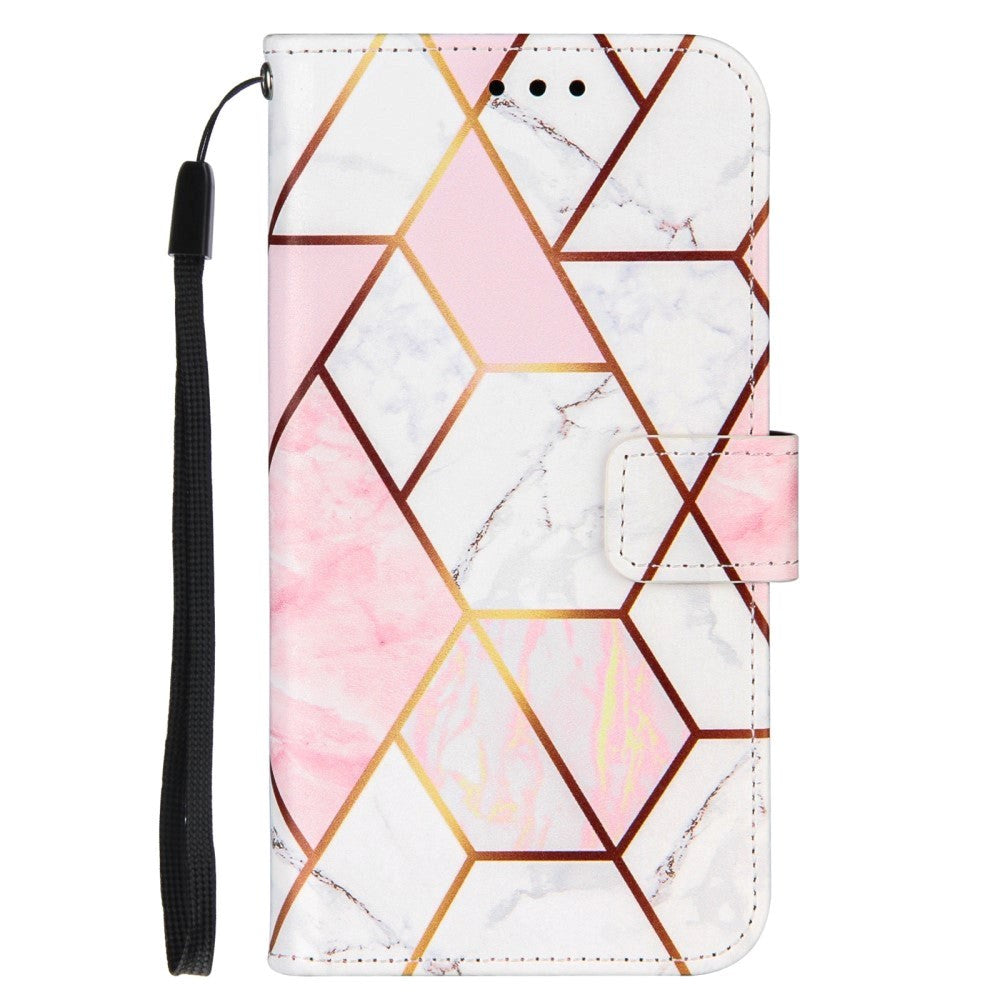 Samsung Galaxy S22 Soft Leather Wallet Case - Pink / White Marble