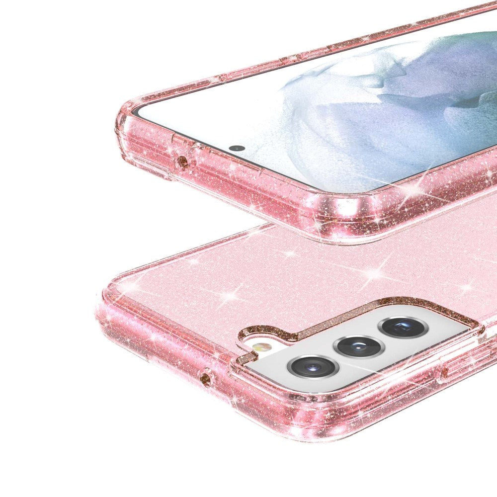 Samsung Galaxy S22 Hybrid Plastic Case Transparent - Pink Glitter