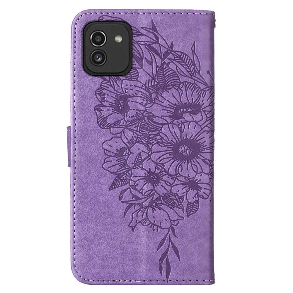 Samsung Galaxy A03 Leather Wallet Case Butterflies & Flowers - Purple